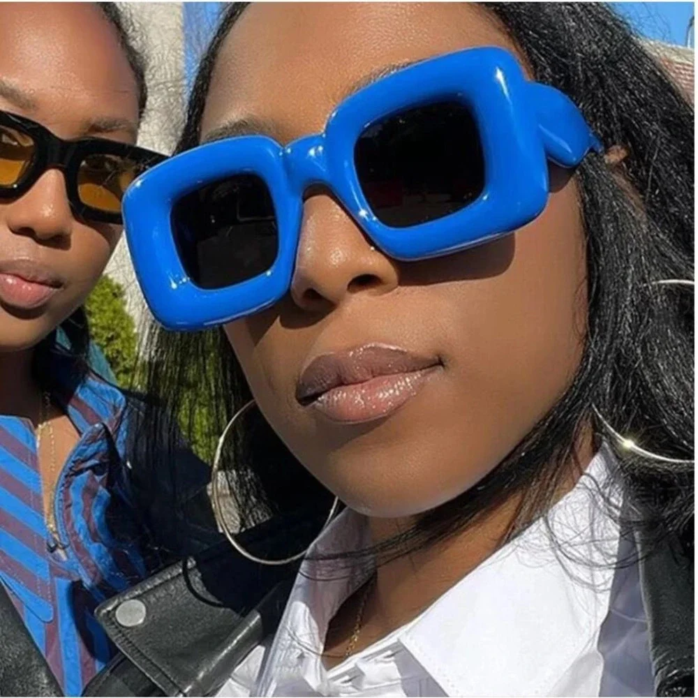 Square Blue Bold Sunglasses Women Fashion Statement Sun‎ Glasses Thick Frame New